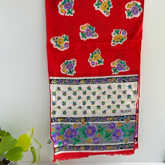 Vintage Silk Scarf Bill Blass for Baar and Beard, Red Floral Head Scarf - Picture 6 of 10